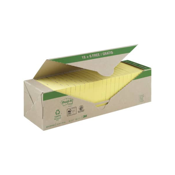 4054596723252 - Post-it® Haftnotizen Recycling Notes 654-RYP24 B 76 x T 76 mm PEFC®-Papier gelb 18 + 6 Blöcke 100 Blatt Block