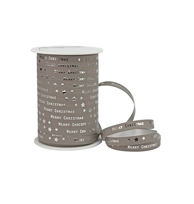 Geschenkband Merry Christmas 680 9-107, Schriftzug Merry Chrismas und Sterne, 10mm x 100m, grau/silber Geschenkband Merry Christmas 680 9-107, Schriftzug Merry Chrismas und Sterne, 10mm x 100m, grau/silber