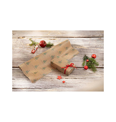SIGEL Geschenkpapier Christmas with apples Weihnachtsbaum mit Äpfel mehrfarbig, 5,0 m