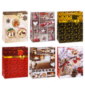 Geschenktasche 83319-SG Weihnachten Serie 9, Weihnachten, Kunststoffkordel mit Karte, 6 Motive sortiert, 26cm x 32cm