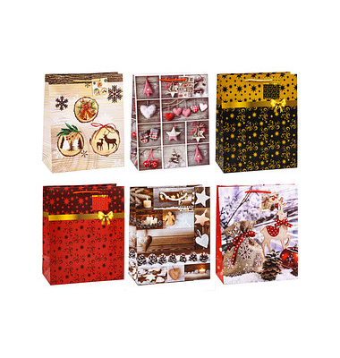 Geschenktasche 83319-SG Weihnachten Serie 9, Weihnachten, Kunststoffkordel mit Karte, 6 Motive sortiert, 26cm x 32cm
