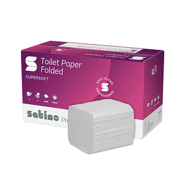 Toilettenpapier Satino Prestige 065680, 2-lagig, hochweiß, 300 Blatt / Packung,