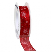 Geschenkband Trient 864 25 20-609, Schneeflocken, 25mm x 20m, rot