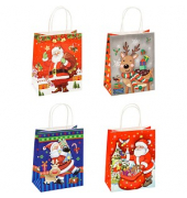 Geschenktasche 88019-SG Weihnachten Serie 3, Weihnachten, Papierkordel, 4 Motive sortiert Weihnachtsmann, 18cm x 23cm