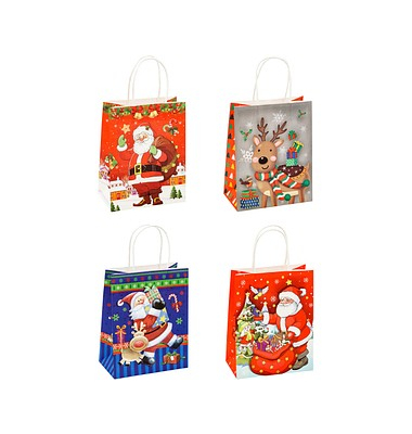 Geschenktasche 88019-SG Weihnachten Serie 3, Weihnachten, Papierkordel, 4 Motive sortiert Weihnachtsmann, 18cm x 23cm