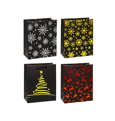 Geschenktasche 89310-SG PREMIUM Weihnachten, Weihnachten, Kunststoffkordel, 4 Motive sortiert, Eiskristalle, Tannebaum, Rentiere