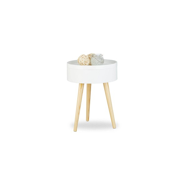 4052025209797 - Beistelltisch rund skandinavisches Design 70er Nachttisch mit Tablett Staufach HxBxT 50x38x38 cm weiß - Relaxdays 4052025209797 - Beistelltisch rund skandinavisches Design 70er Nachttisch mit Tablett Staufach HxBxT 50x38x38 cm weiß - Relaxdays