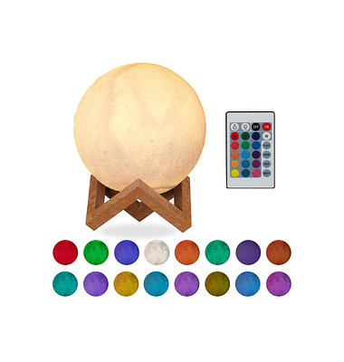 relaxdays Mondlampe 3D Tischlampe weiß