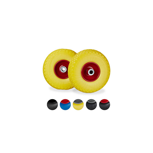 4052025932466 - 2x Sackkarrenrad pannensichere Vollgummireifen 300-4 Stahlfelge 20 mm Achse 100kg 260 x 85 mm gelb-rot - Relaxdays 4052025932466 - 2x Sackkarrenrad pannensichere Vollgummireifen 300-4 Stahlfelge 20 mm Achse 100kg 260 x 85 mm gelb-rot - Relaxdays