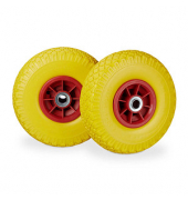 Sackkarrenräder luftbereift gelb, rot Vollgummi Felgen, Achse 2,0 cm