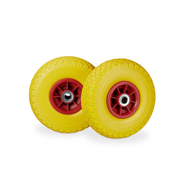 relaxdays Sackkarrenräder luftbereift gelb, rot Vollgummi Felgen, Achse 2,0 cm