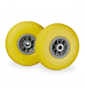 Sackkarrenräder luftbereift gelb, grau Vollgummi Felgen, Achse 2,0 cm