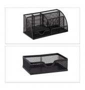 relaxdays Schreibtisch-Organizer schwarz Metall 6 Fächer 27,5 x 14,0 x 12,5 cm