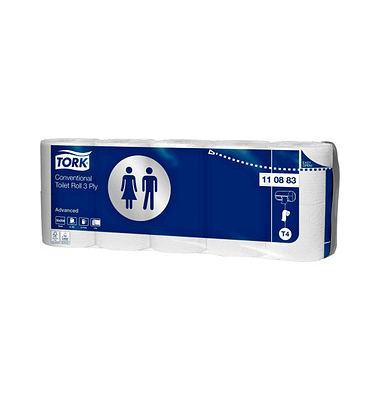 Toilettenpapier T4 Advanced 110883, 3-lagig, weiß, 250 Blatt / Rolle,
