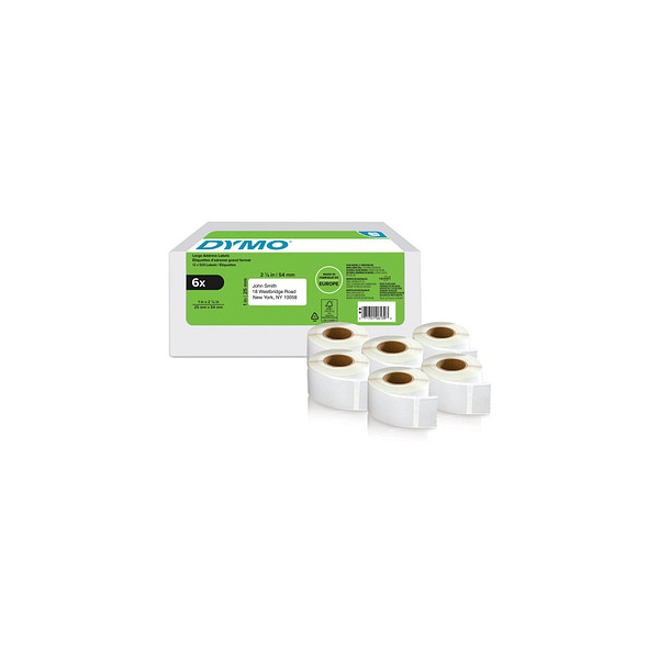3026981775642 - DYMO Original LabelWriter Rücksendeadressetiketten | 25 mm x 54 mm | 6 Rollen mit je 500 leicht ablösbaren Etiketten (3000 Stück) | selbstklebend | Beschriftungsgerät für LabelWriter Etikettendrucker