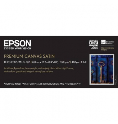 Plotterpapier Premium Canvas Satin C13S041847 A1+, 610mm x 13m, weiß, 350g