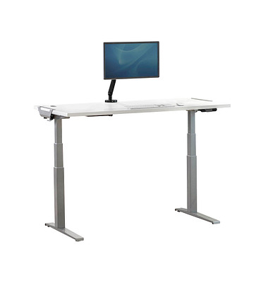 Fellowes Levado höhenverstellbarer Schreibtisch weiß rechteckig C-Fuß-Gestell silber 160,0 x 80,0 cm