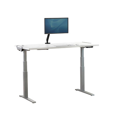 Sitz-Steh-Schreibtisch Levado, elektrisch höhenverstellbar, 64-126cm (H), 160x80cm (BxT), rechteckig, weiß / silber