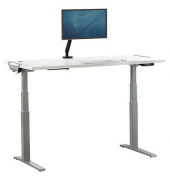 Sitz-Steh-Schreibtisch Levado, elektrisch höhenverstellbar, 64-126cm (H), 180x80cm (BxT), rechteckig, weiß / silber