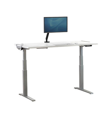 Fellowes Levado höhenverstellbarer Schreibtisch weiß rechteckig C-Fuß-Gestell silber 180,0 x 80,0 cm