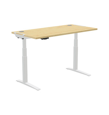 Sitz-Steh-Schreibtisch Levado, elektrisch höhenverstellbar, 64-126cm (H), 160x80cm (BxT), rechteckig, ahorn / silber