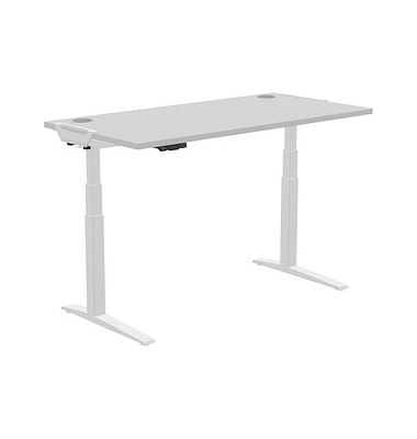 Sitz-Steh-Schreibtisch Levado, elektrisch h&ouml;henverstellbar, 64-126cm (H), 180x80cm (BxT), rechteckig, grau / wei&szlig;
