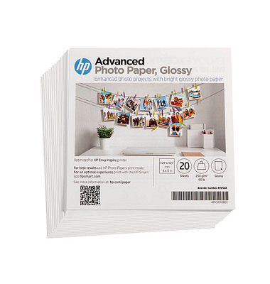 Fotopapier Advanced Glossy 49V50A, 12,7x12,7cm, für HP ENVY Inspire, 250g weiß glänzend einseitig bedruckbar