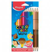 Farbstiftetui Color'Peps World - 12 Farben + 3 doppelseite Stifte