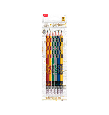 Bleistift-Set Harry Potter, 851701, H&auml;rte HB, rot, gelb, gr&uuml;n, grau, blau, gelb, mit Radiergummi