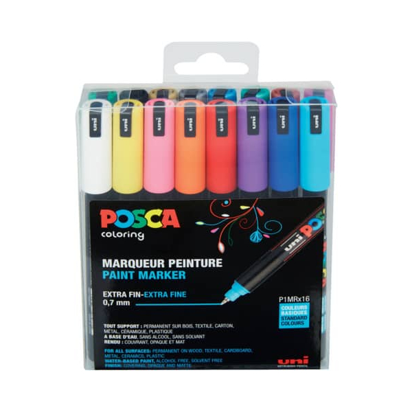3 Stück UNI-POSCA Marker 16ST sortiert 3296280019833 UNI-POSCA 16 Stück