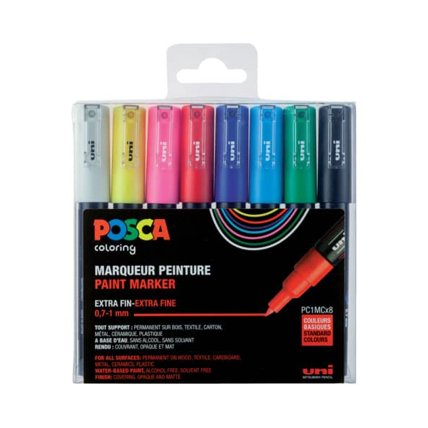 3 Stück UNI-POSCA Pigmentmarker 8ST sortiert 3296280033310 UNI-POSCA 8 Stück