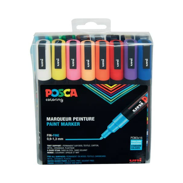 3 Stück UNI-POSCA Pigmentmarker PC-3M 16ST sortiert 3296280033365 UNI-POSCA 16 Stück