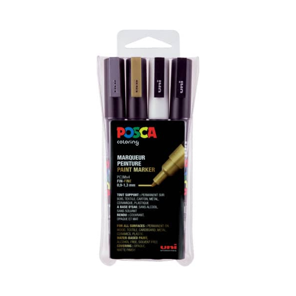 3 Stück UNI-POSCA Marker - 0,9 - 1,3 mm, 4er Set sortiert 3296280033372 UNI-POSCA 4 Stück