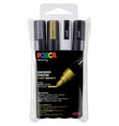 Acrylstift UNI POSCA, 182504, Pack, 4-farbig sortiert, 1,8-2,5mm Rundspitze