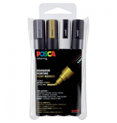 Acrylstift UNI POSCA, 182504, Pack, 4-farbig sortiert, 1,8-2,5mm Rundspitze