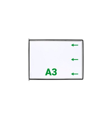 Sichttafeln mit 5 Aufsteckreitern DIN A3 quer schwarz, Öffnung seitlich