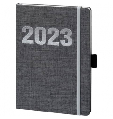 02-0289 Buchkalender V Book A5 grau 140x210mm Leinenoptik