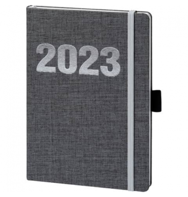 Buchkalender 02-0289, V-Book, grau, 1 Woche / 2 Seiten, 14x21cm (A5), 2025