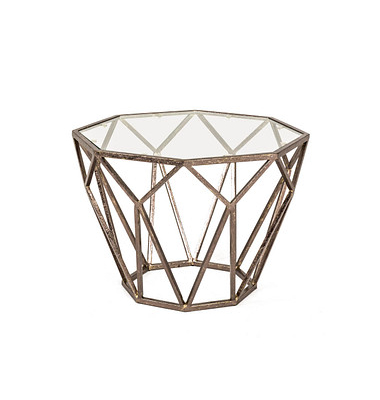 Beistelltisch 13253, 38cm (H), 55x55cm (BxT), achteckig, glasklar / bronze