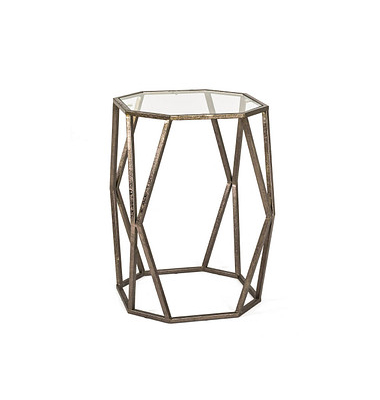 Beistelltisch 13254, 50cm (H), 37x37cm (BxT), achteckig, glasklar / bronze