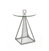 Beistelltisch 17724, 57cm (H), 45x45cm (BxT), rund, glasklar / grau