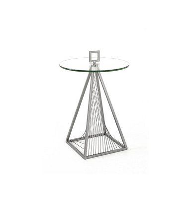 Beistelltisch 17724, 57cm (H), 45x45cm (BxT), rund, glasklar / grau