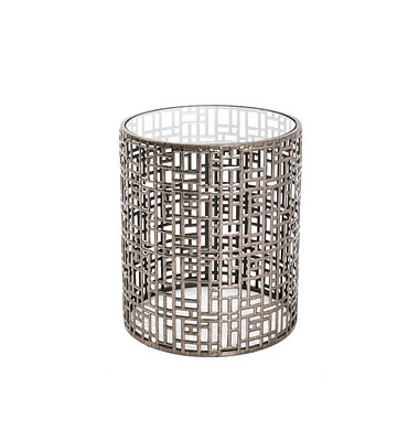 Beistelltisch 18252, 45cm (H), 38x38cm (BxT), rund, glasklar / silber