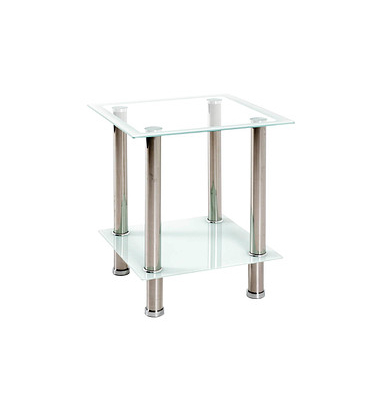 Beistelltisch 20378, 46cm (H), 40x40cm (BxT), rechteckig, glasklar / silber