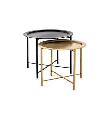 Couchtisch, 44/49cm (H), 52/62cmx52/62cm (BxT), rund, schwarz, gold / schwarz