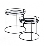 Beistelltisch 22525, 48/52cm (H), 40/42cmx40/42cm (BxT), rund, Spiegel / schwarz