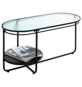 Couchtisch, 49cm (H), 90x42cm (BxT), oval, Milchglas / schwarz