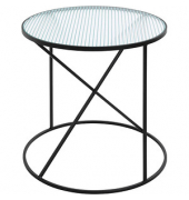 Beistelltisch 23588, 50cm (H), 50x50cm (BxT), rund, Milchglas / schwarz
