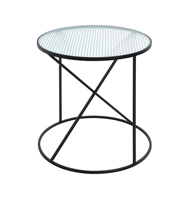 Beistelltisch 23588, 50cm (H), 50x50cm (BxT), rund, Milchglas / schwarz