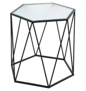 Beistelltisch 23590, 46cm (H), 46x40cm (BxT), sechseckig, Milchglas / schwarz